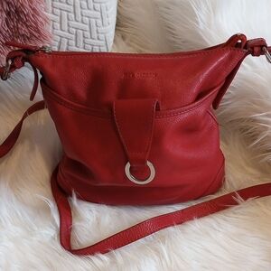 Jack Georges Red Leather Crossbody Bag With Silver Hardware.